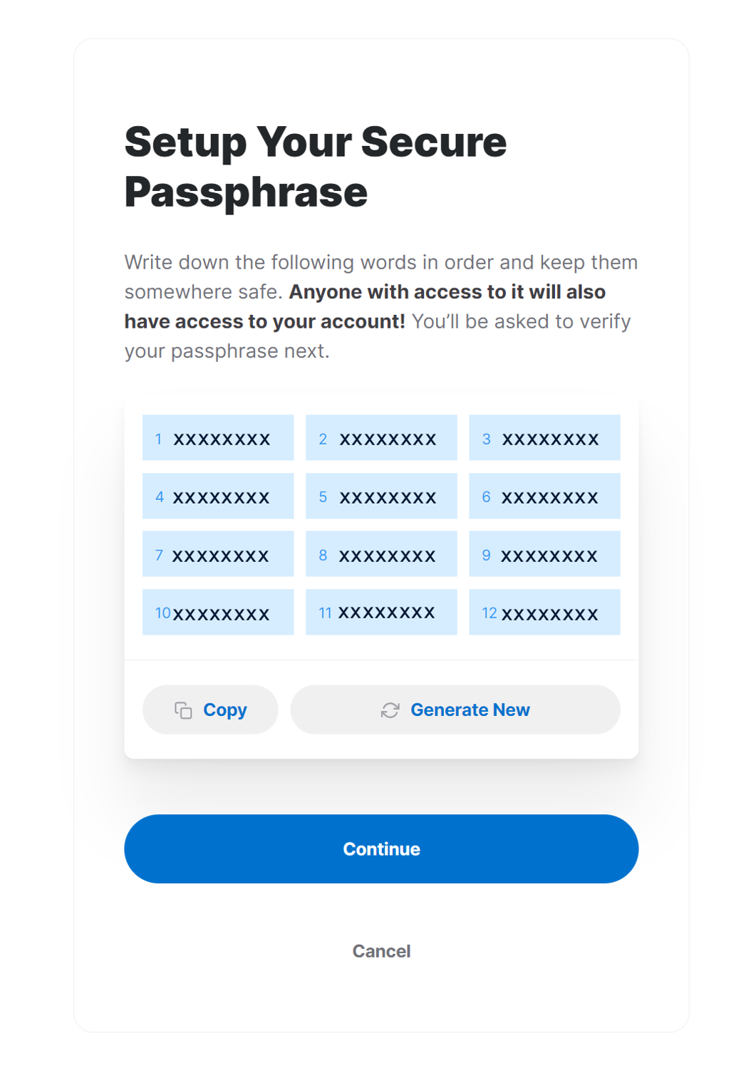 Setup Your Secure Passphrase Page on NEAR with 12 secret words.