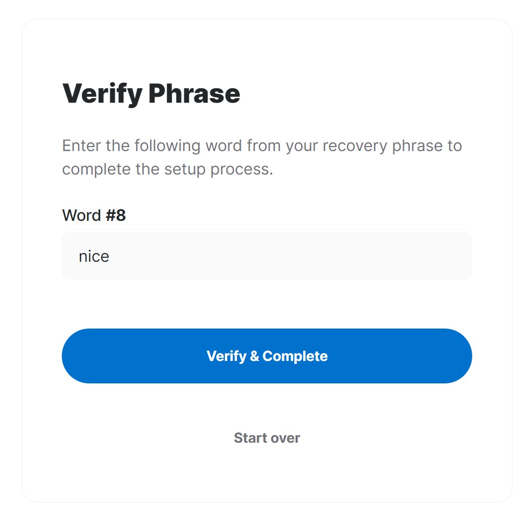 Verify Phrase Page, asks a specific word from your passphrase to verify you wrote it down correctly.