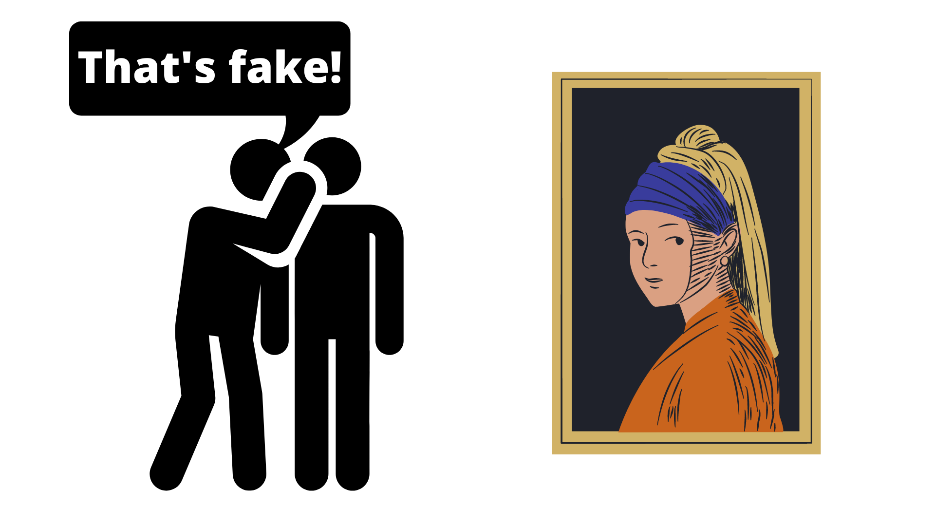 Image showing someone whispering That's fake to someone else about a painting.
