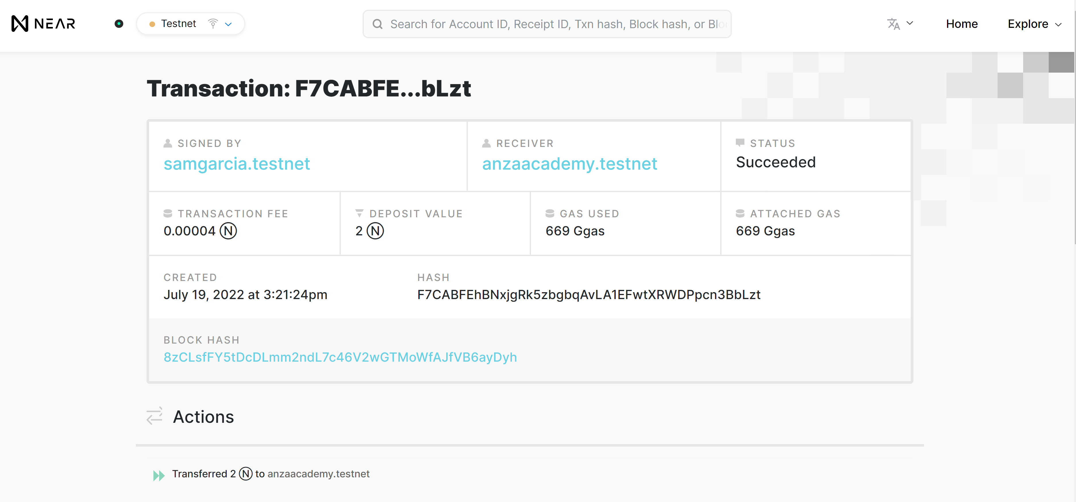 Transaction Details in NEAR Explorer.