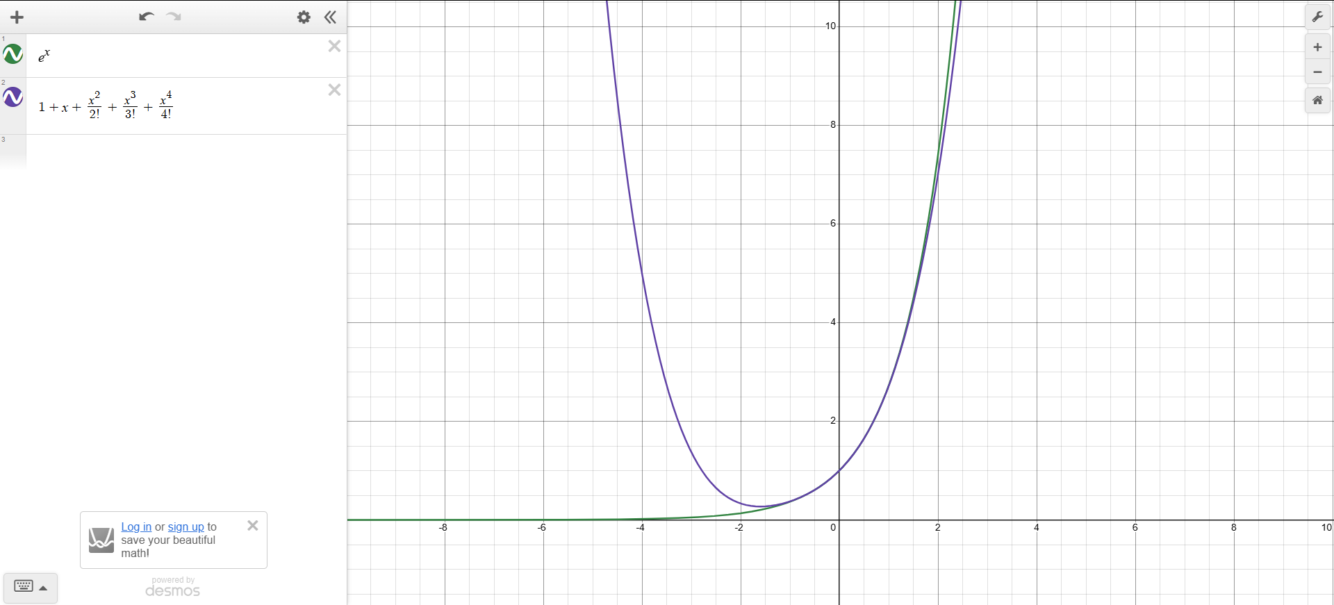 This 4th-degree Taylor Polynomial for e^x is made with Desmos