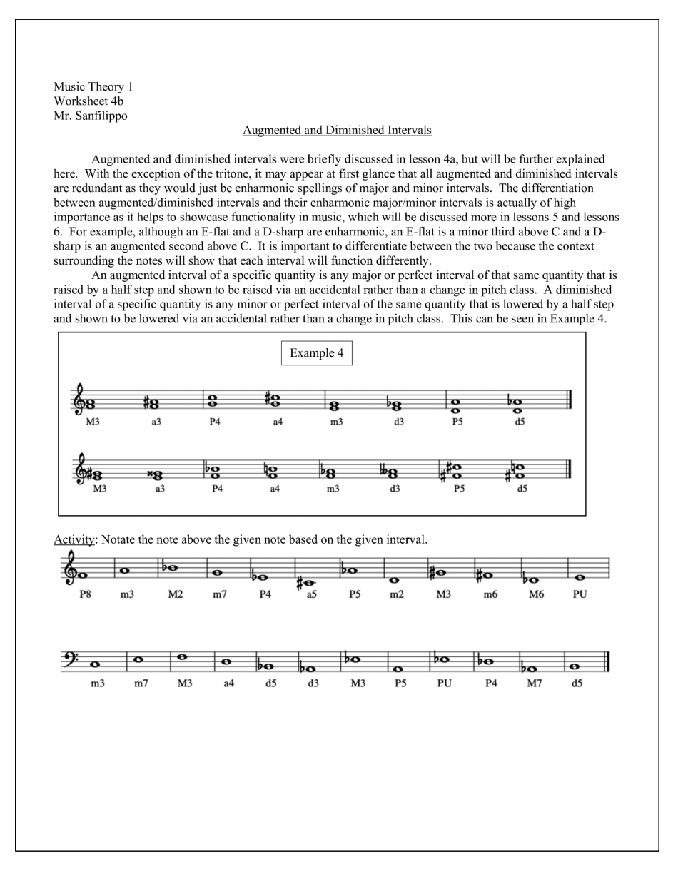 Augmented and Diminished Intervals Worksheet by Joshua Sanfilippo, see citation 1 below.