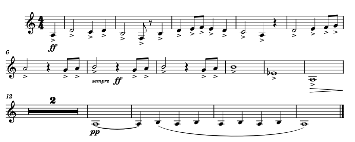 Mahler: Symphony No. 3, Mvt. 1, mm. 1-11 in Concert Pitch