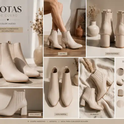 BOTINES DE CUERO COLOR BEIGE