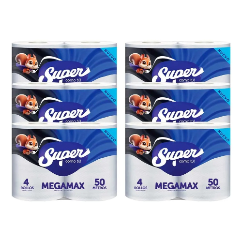 PAPEL HIGIÉNICO SUPER 50Mts Plancha 6 Paquetes 4un c/u