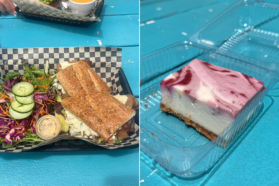 Sandwich and cheesecake