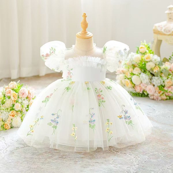 Robe tutu bébé fille blanche fleurie