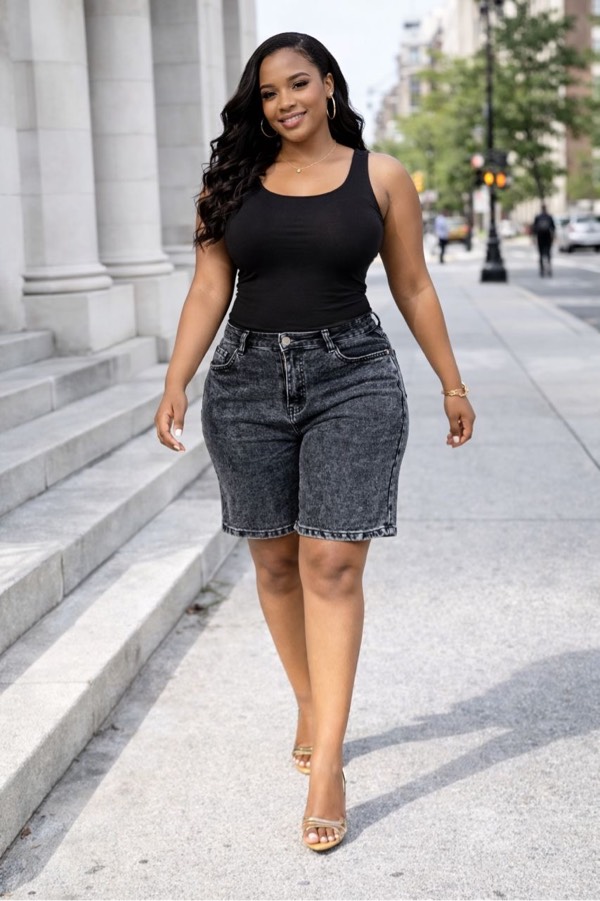 Short jean genou femme