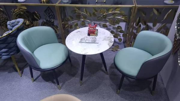 Set luxe vert menthe — 
2 fauteuils + table basse marbre