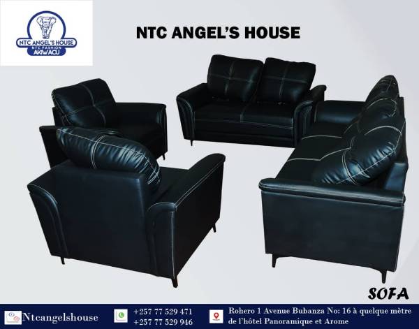 Salon cuir noir - Sofa ensemble 7 places