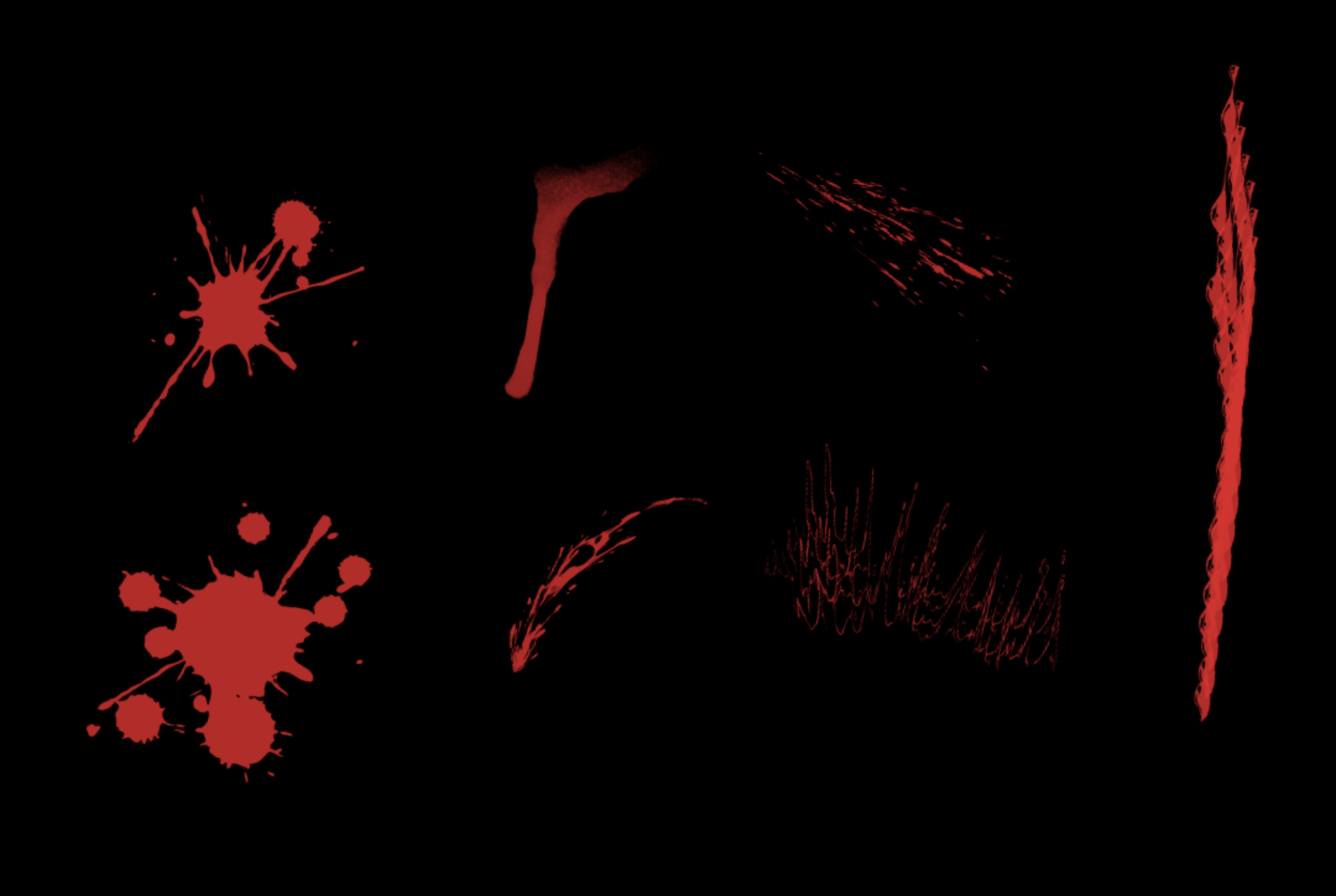 Three strokes made with brushes from the Splatters pack