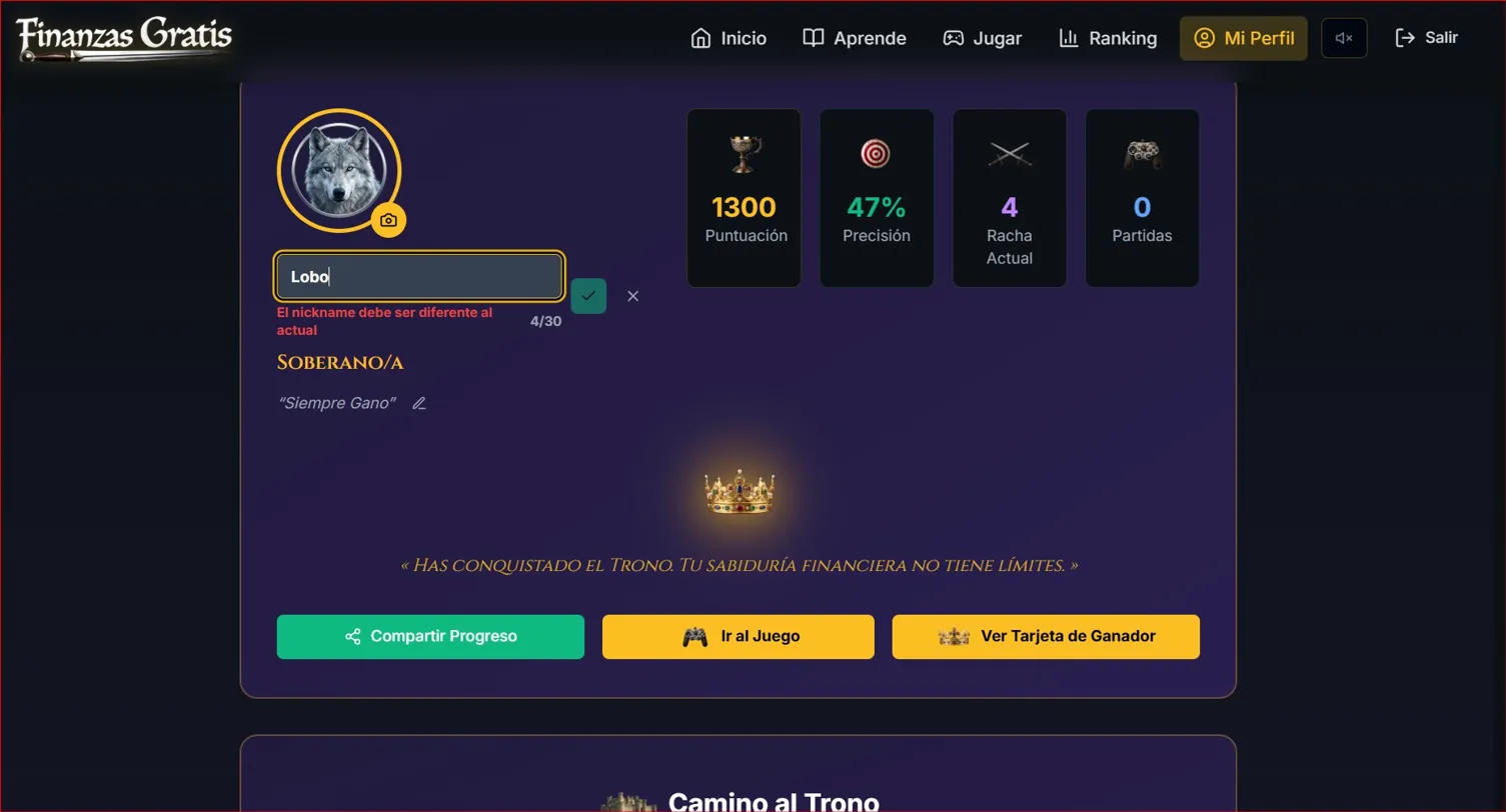 Imagen 5 del proyecto Finanzas Gratis - Gamificación Financiera con IA