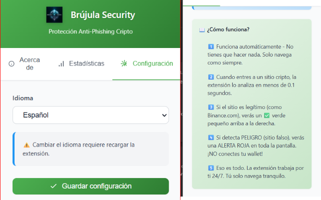 Imagen 6 del proyecto Brújula Security - Extensión Anti-Phishing Cripto