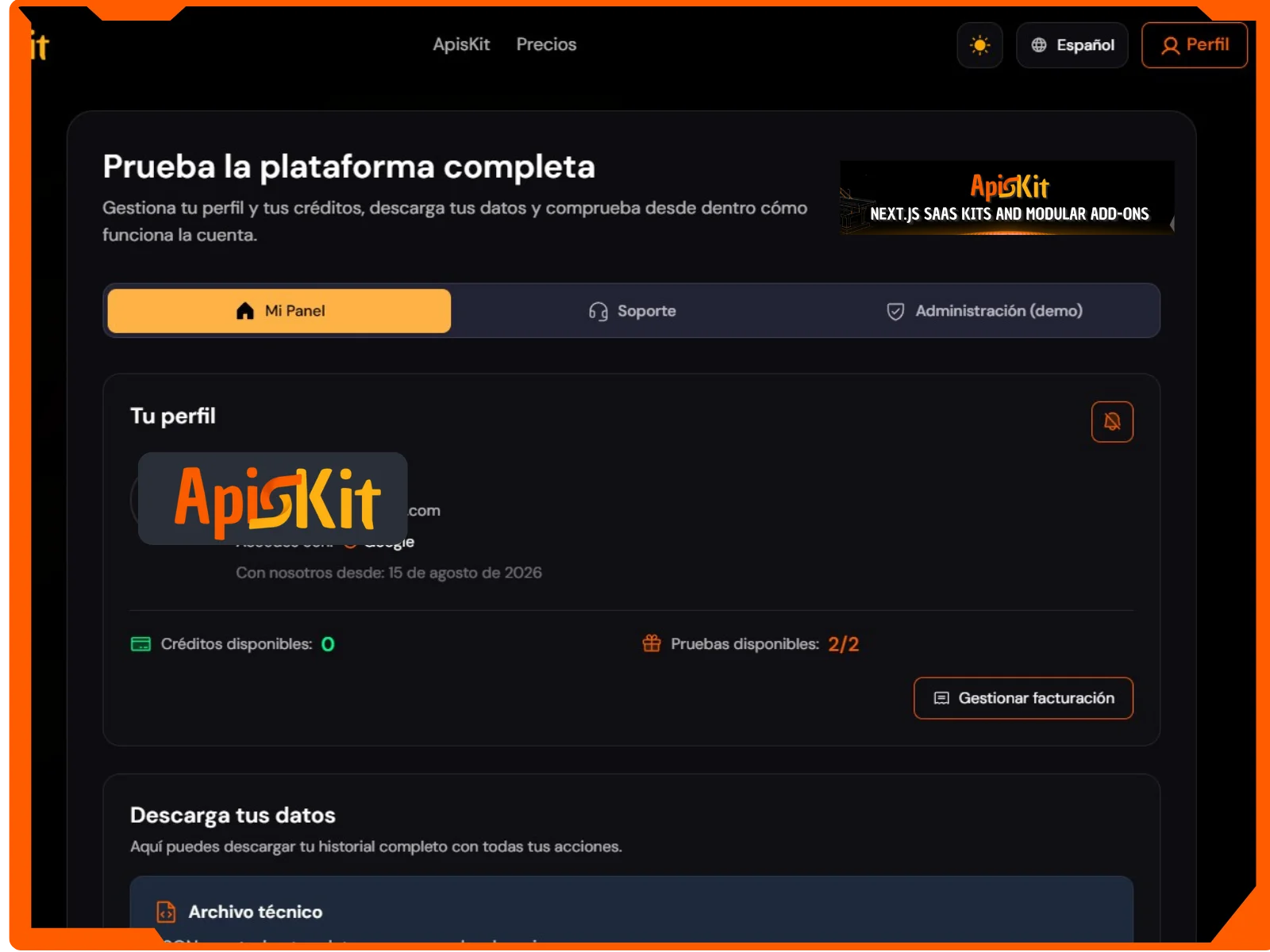 Imagen 1 del proyecto ApisKit: Starter Kit SaaS y módulos reutilizables para Next.js