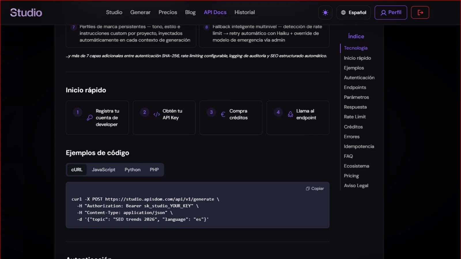 Imagen 10 del proyecto ApisDom Studio: Plataforma SaaS con Next.js 16, FastAPI y Claude Sonnet
