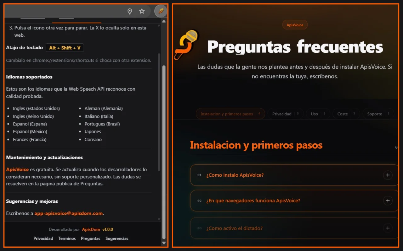Imagen 1 del proyecto ApisVoice: Dictado por Voz en Cualquier Web con 10 Idiomas