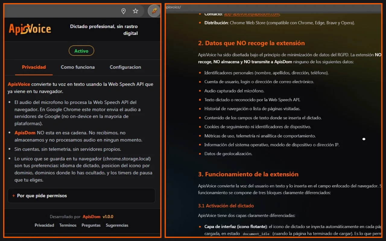 Imagen 3 del proyecto ApisVoice: Dictado por Voz en Cualquier Web con 10 Idiomas