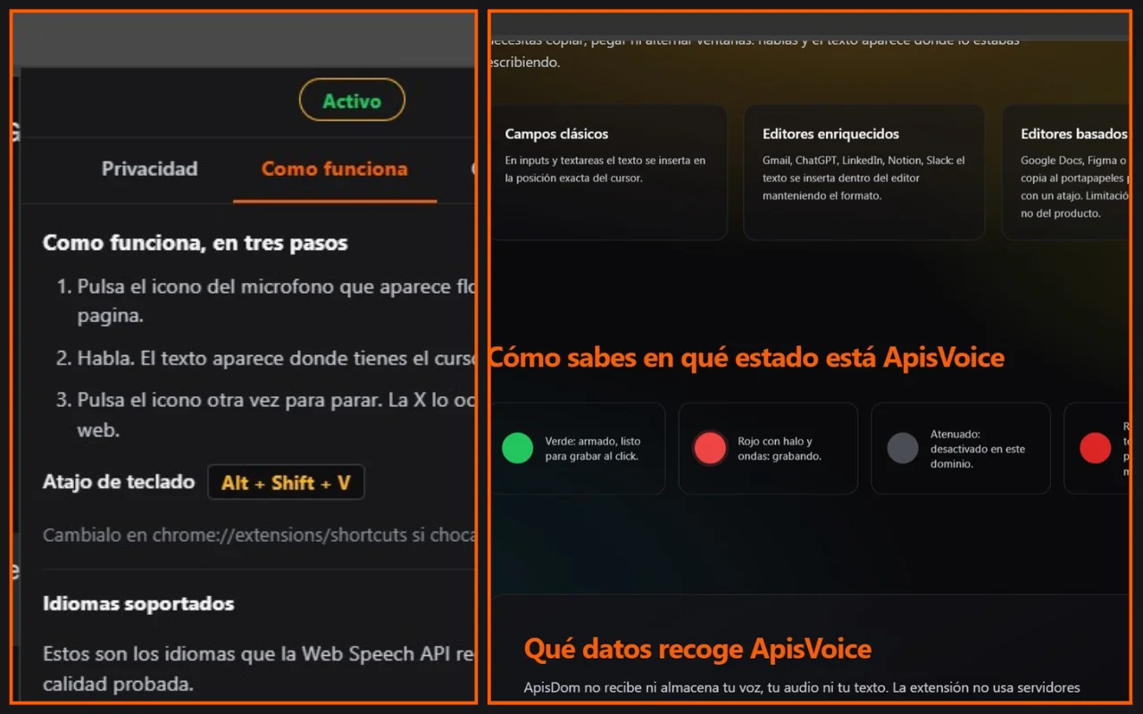 Imagen 4 del proyecto ApisVoice: Dictado por Voz en Cualquier Web con 10 Idiomas