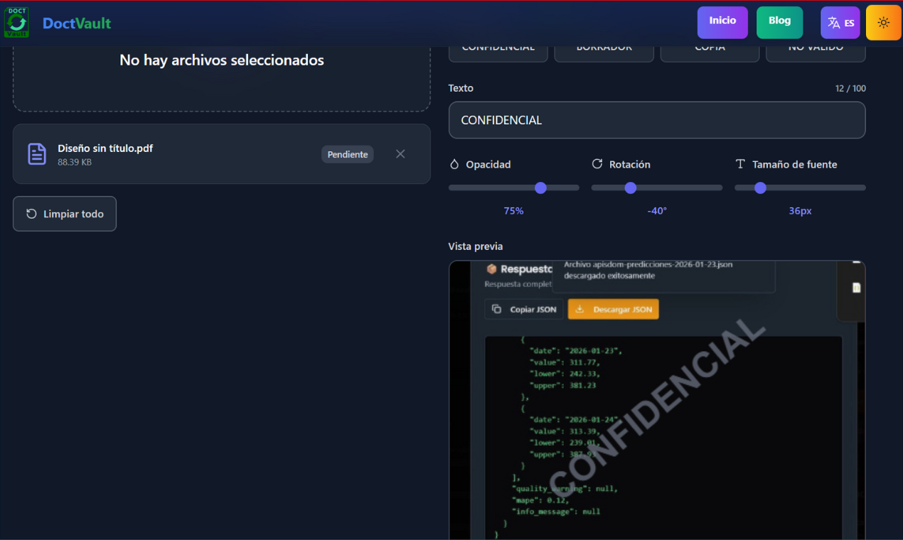 Imagen 2 del proyecto DoctVault — Plataforma Web de Procesamiento de PDFs en el Navegador