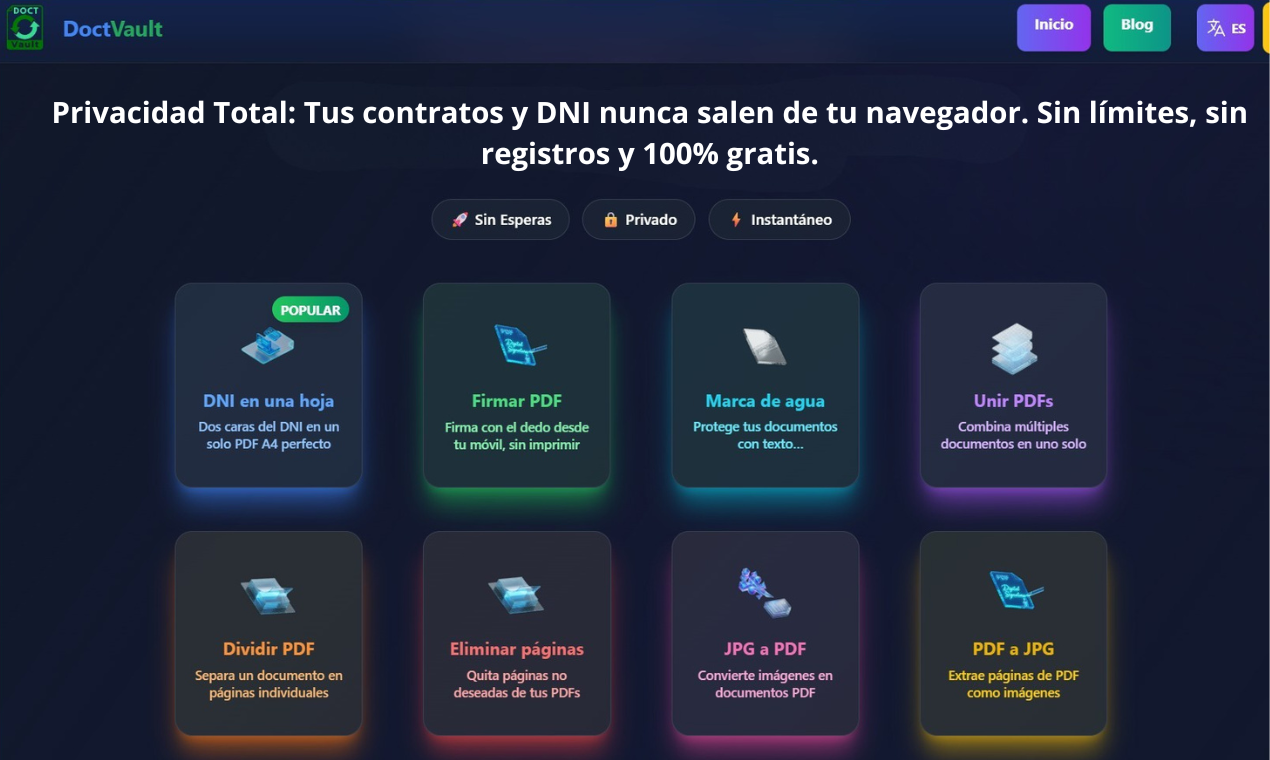 Imagen del proyecto DoctVault — Plataforma Web de Procesamiento de PDFs en el Navegador