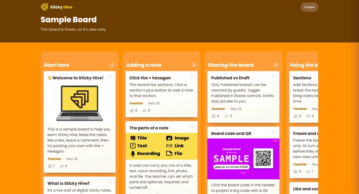 Screenshot of the Sample Sticky Note Board