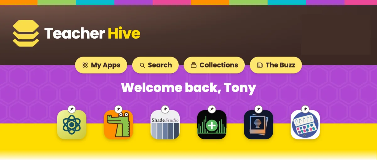 Screenshot of the dock of pinned apps on the Teacher Hive Home page