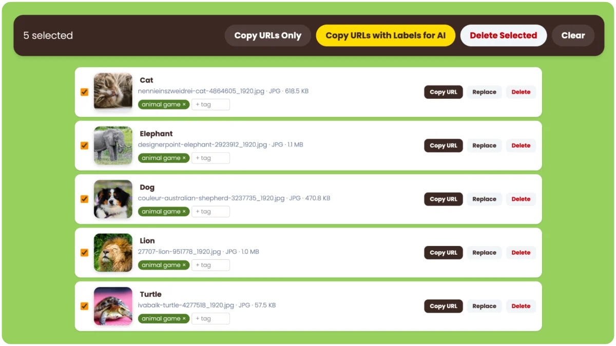 File Locker screenshot with 5 files selected