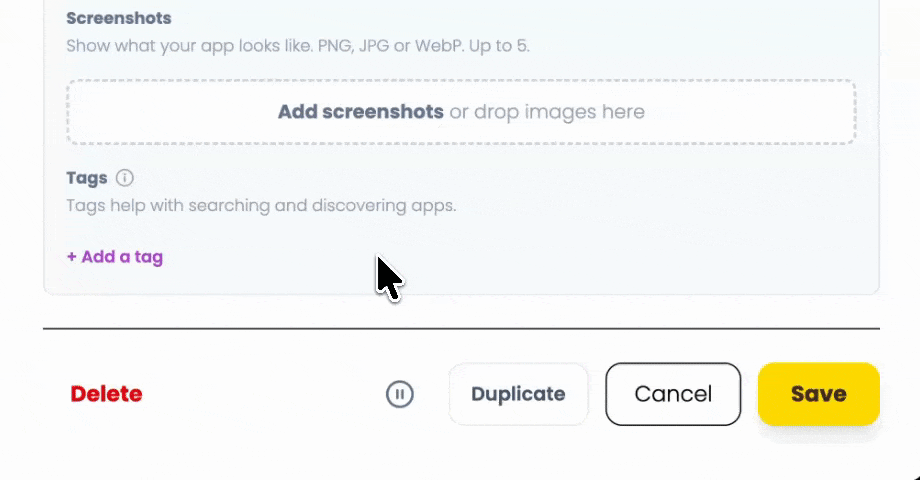 Animation showing adding a tag to an app