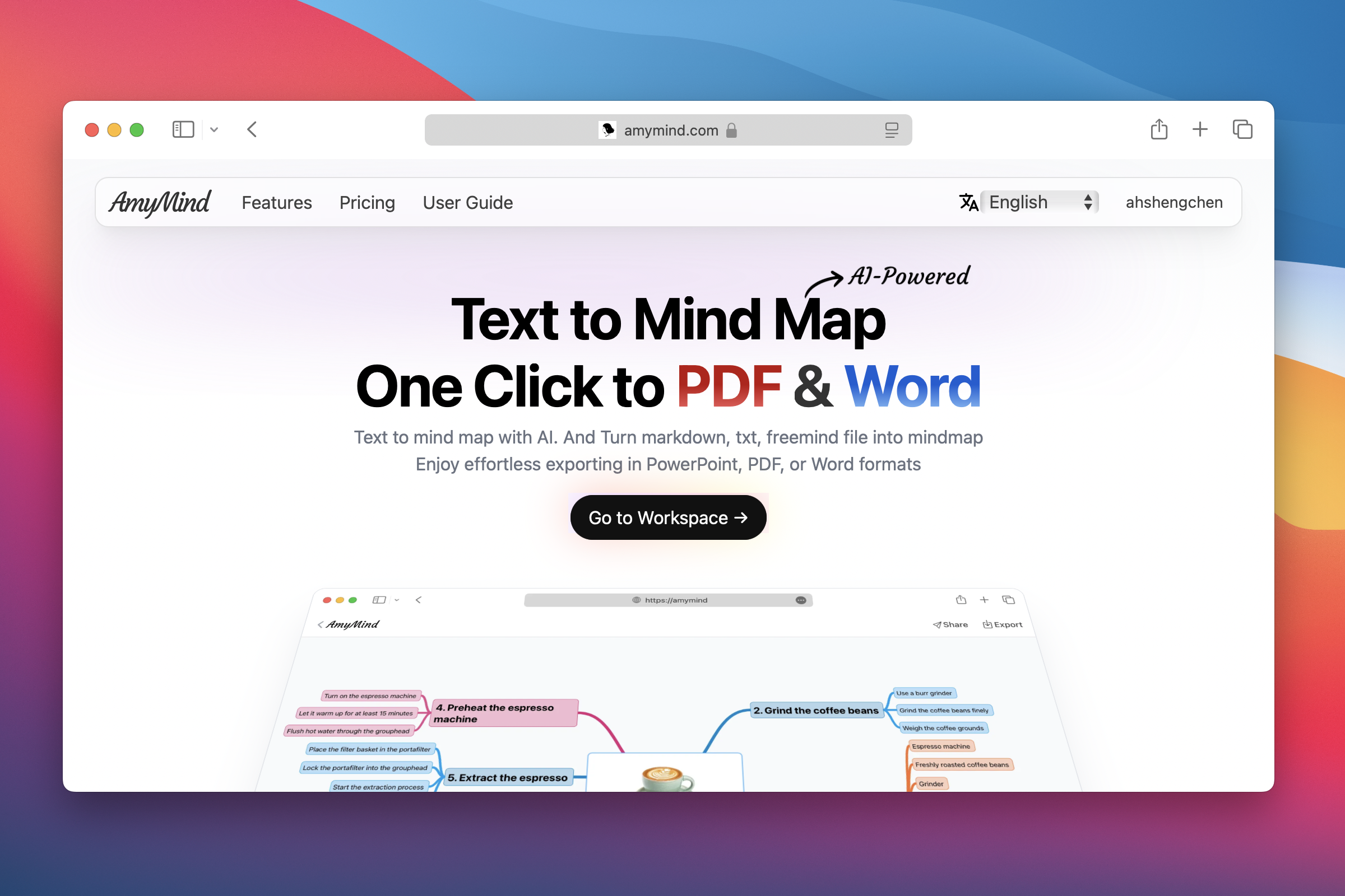 AmyMind - AI Text to Mind Map - Main product screenshot