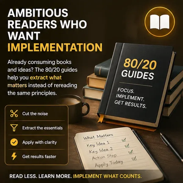 Illustration explaining how 80/20 guides focus on the ideas with the greatest implementation value