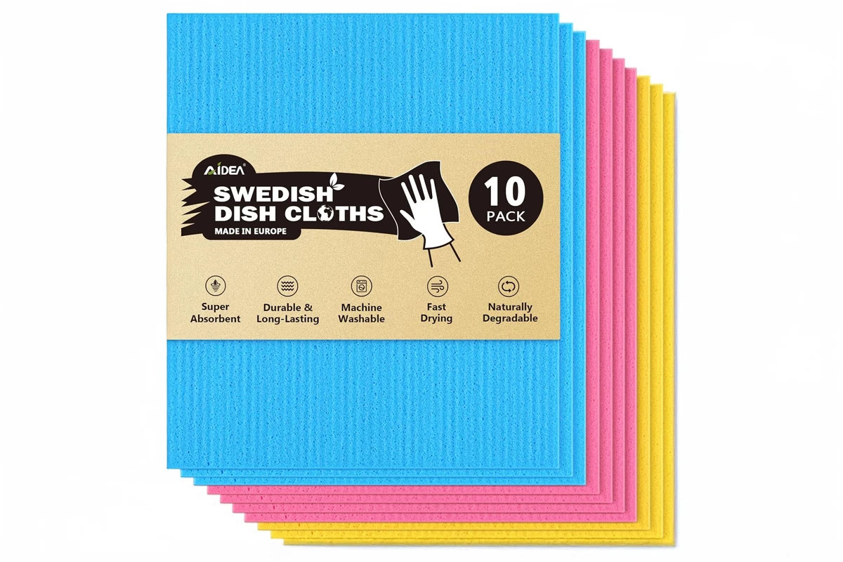 Colorful Swedish dish cloths, 10-pack, eco-friendly, absorbent.