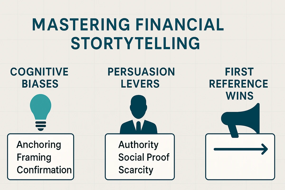 Infographic on Mastering Financial Storytelling with strategic concepts