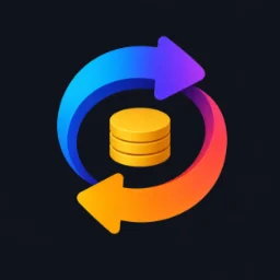 Colorful circular arrows surrounding a stack of coins, representing money flowing in and out.