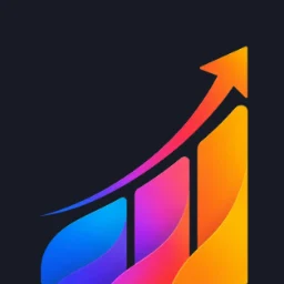 Compound interest calculator icon with a colorful upward-trending arrow.