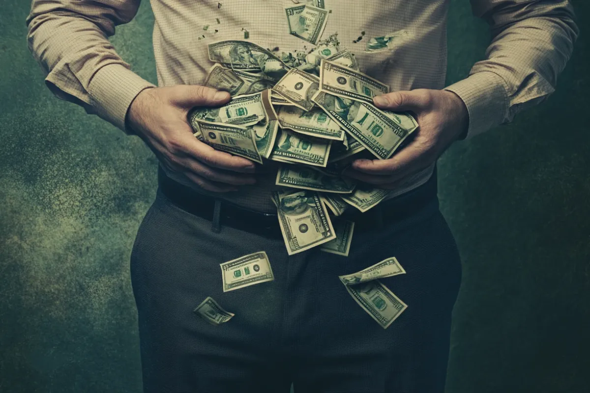 Man holding overflowing cash in hands
