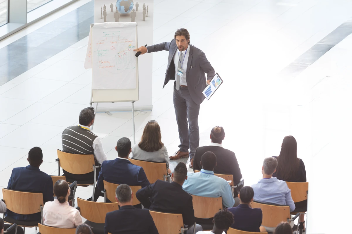 Businessman presenting at a corporate training session