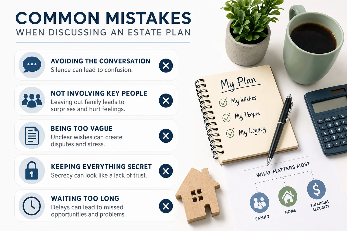 Infographic explaining common mistakes when discussing an estate plan