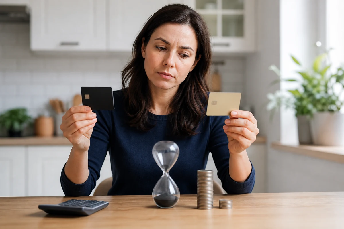Borrower compares two balance-transfer cards using time and cost markers
