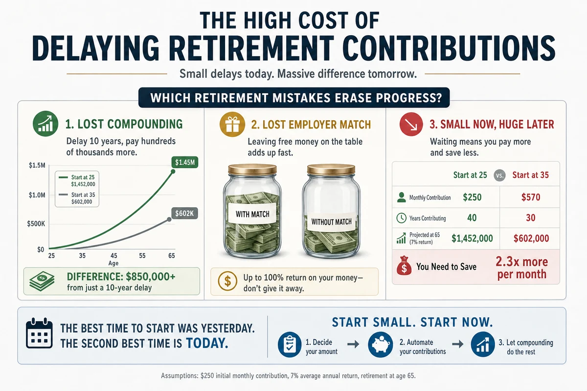 Infographic explaining which retirement contribution mistakes erase progress?