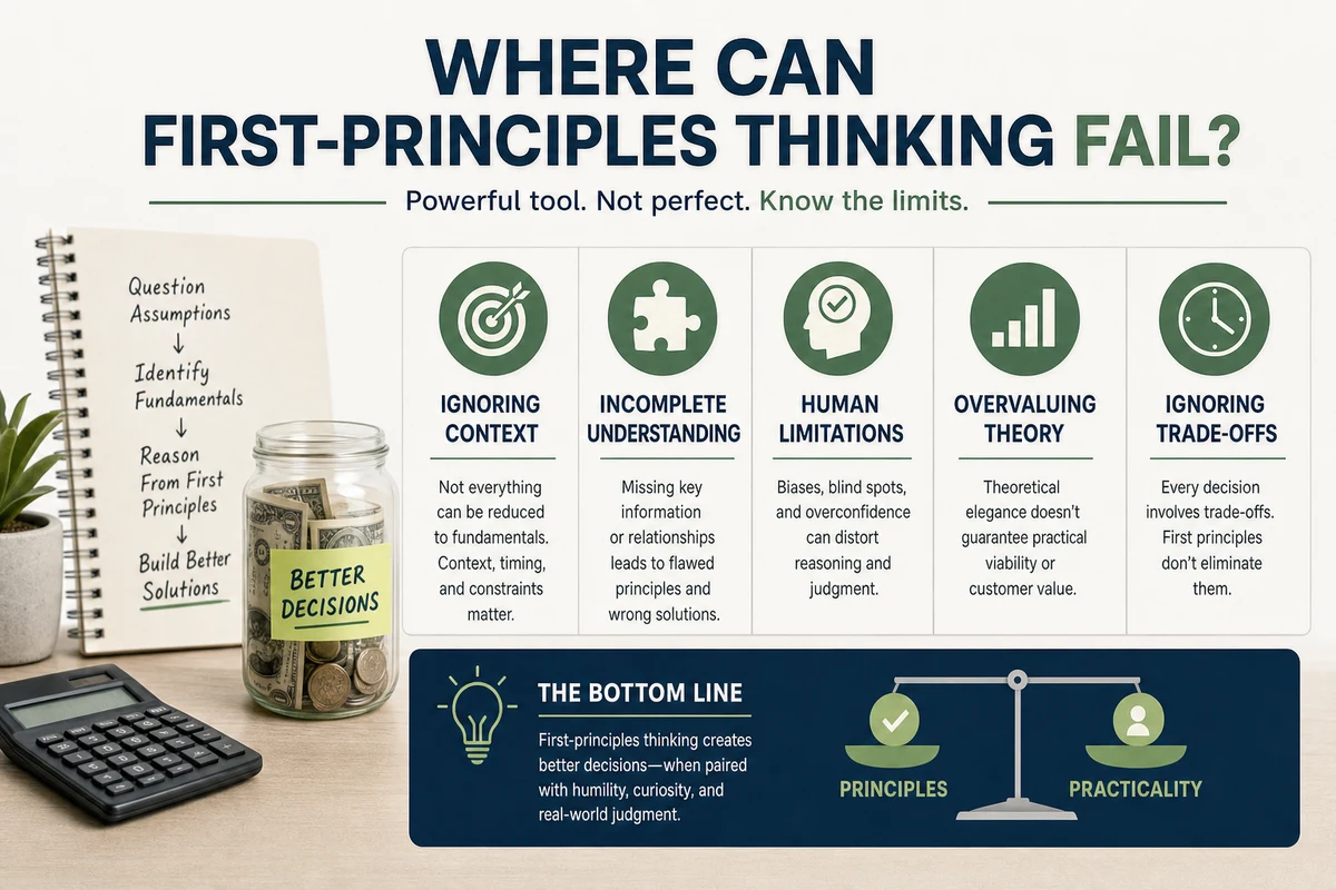 Infographic explaining where can first-principles thinking fail?