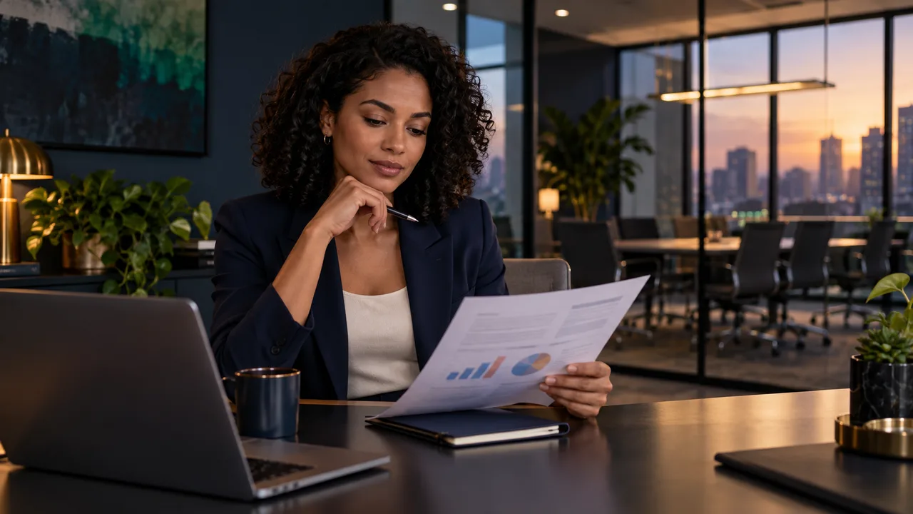An employee reviews a concise presentation before a salary or promotion conversation.