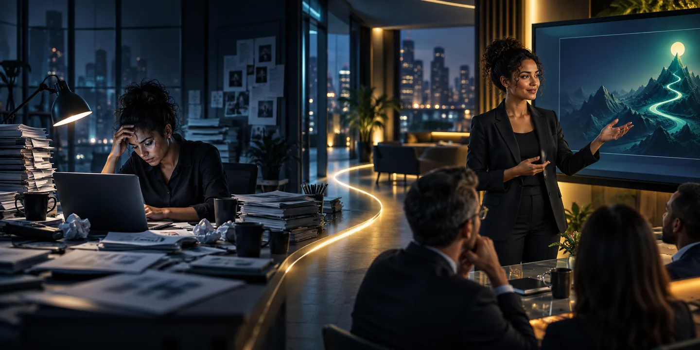 A professional moves from being buried in repetitive work to confidently presenting a clear result to decision-makers.