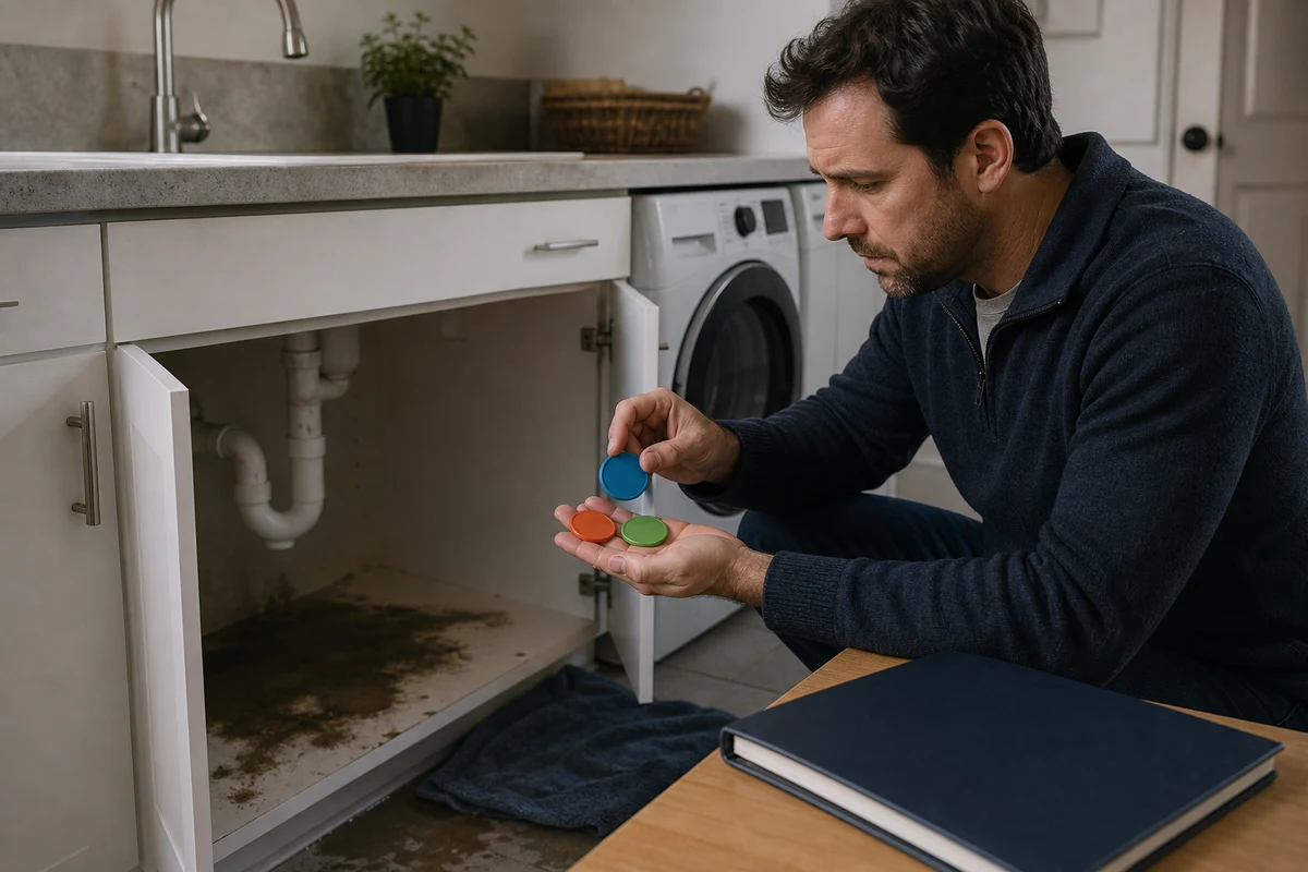 Homeowner uses colored markers to separate deductible, exclusion, and policy-limit costs
