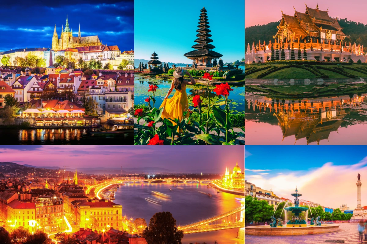 Collage of world travel destinations and landmarks