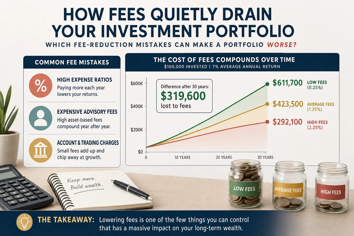Infographic explaining which fee-reduction mistakes can make a portfolio worse?