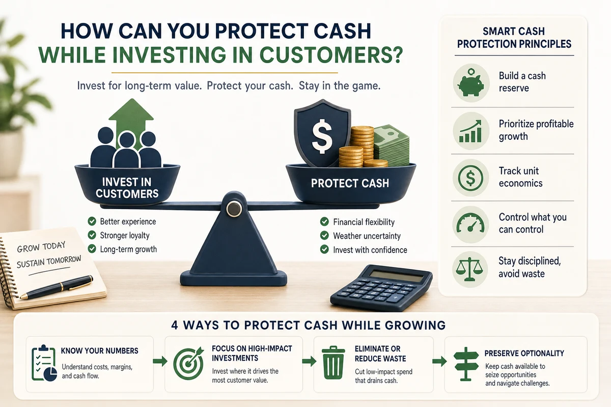 Infographic explaining how can you protect cash while investing in customers?