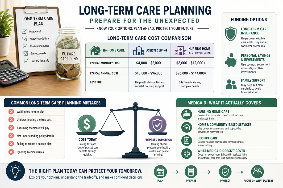 Infographic explaining common long-term care planning mistakes and tradeoffs