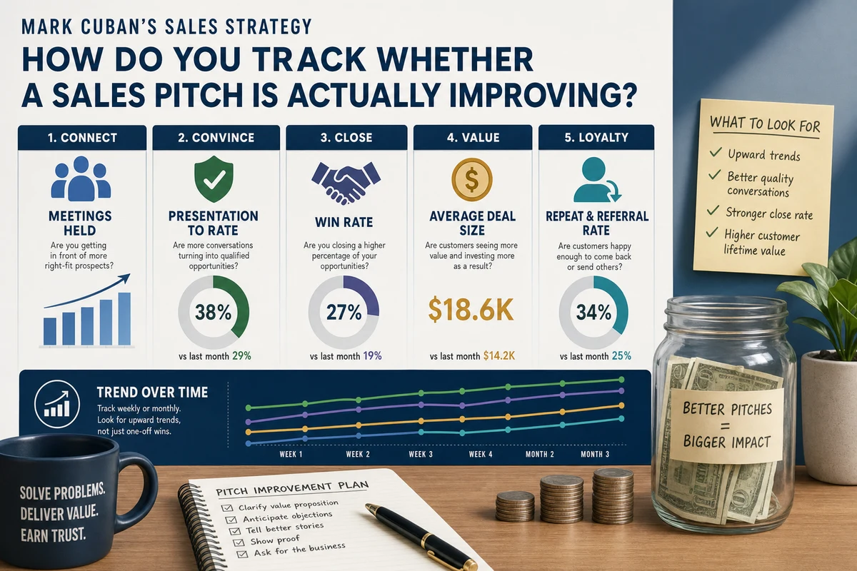 Infographic explaining how do you track whether a sales pitch is actually improving?