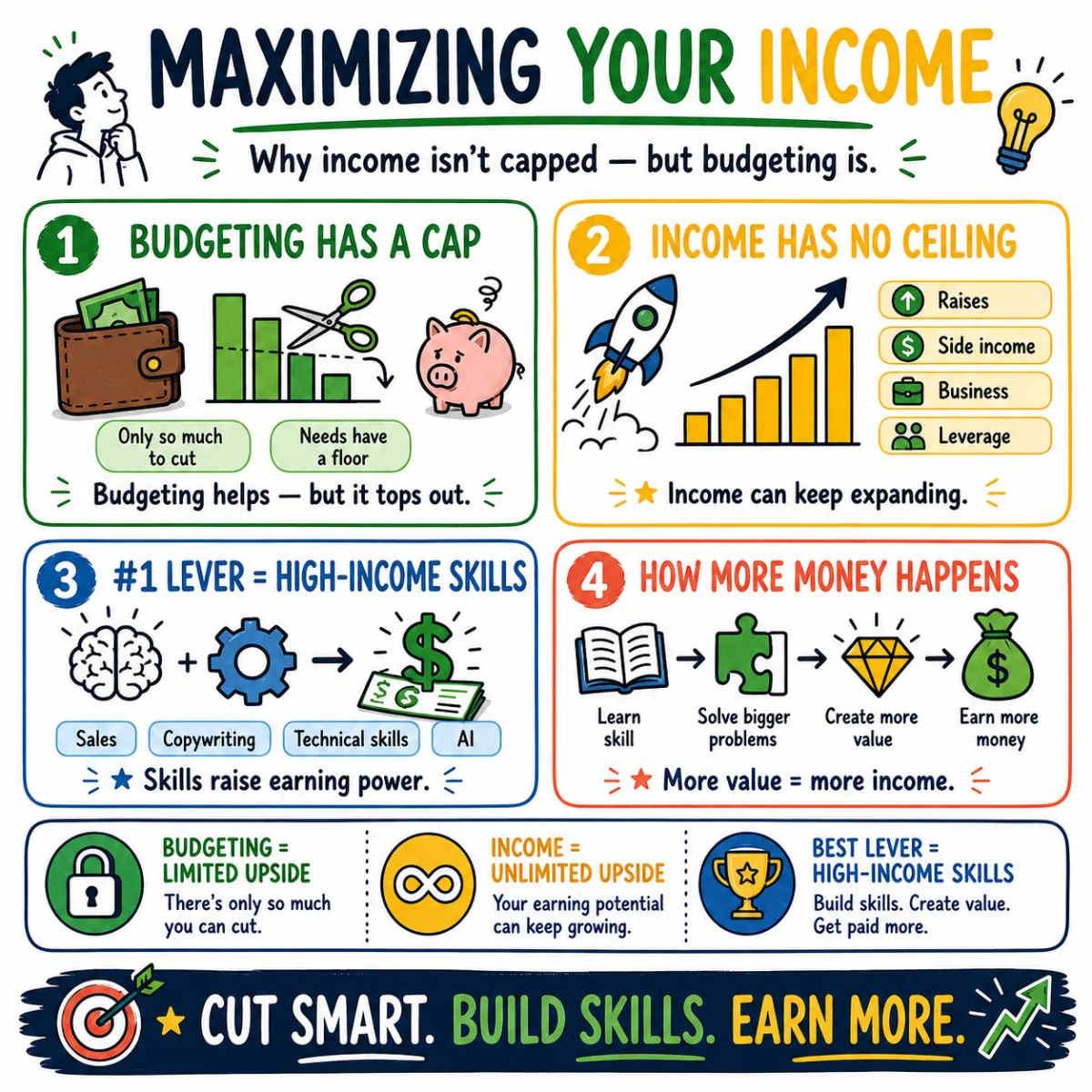 Infographic showing why income can grow beyond the limits of budgeting