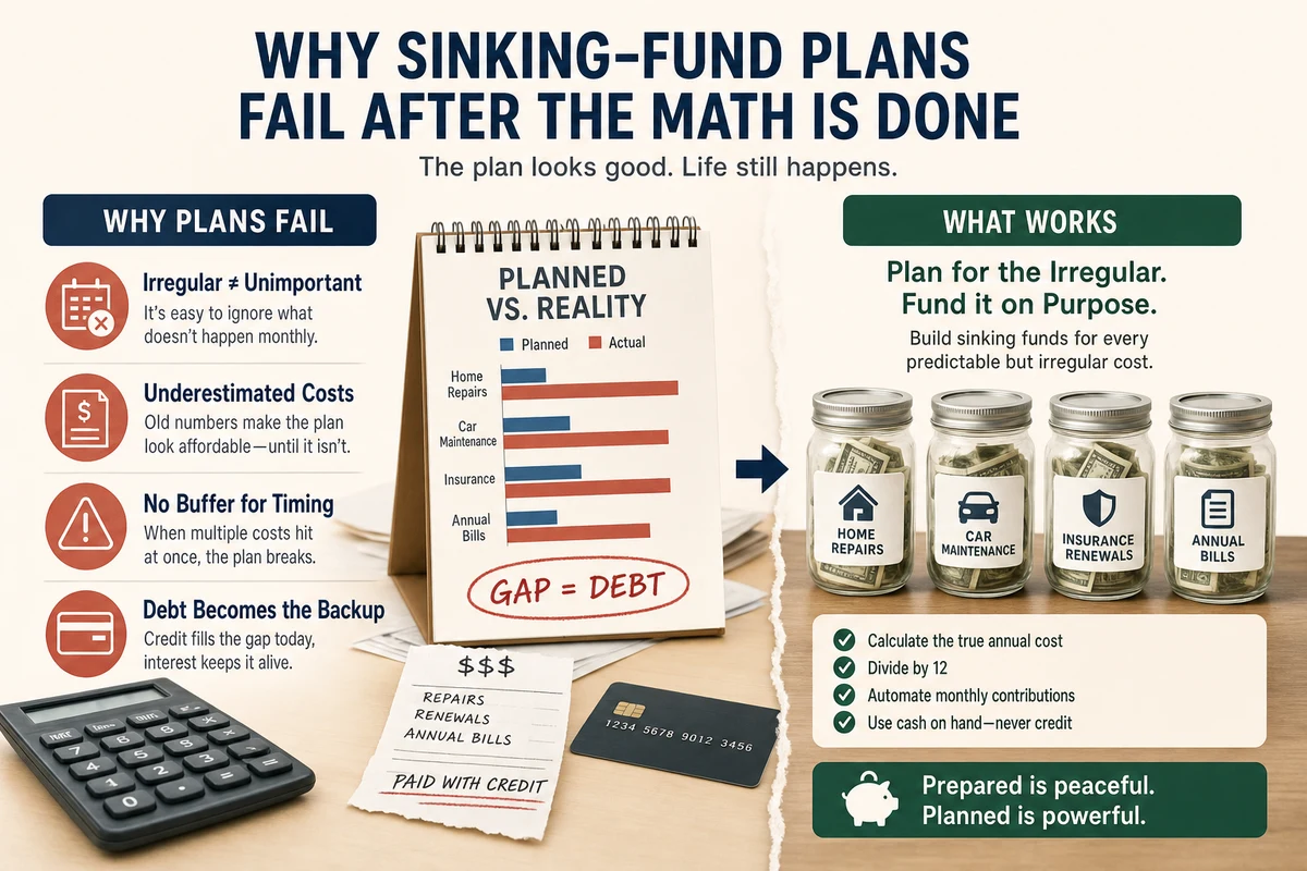 Infographic explaining why do sinking-fund plans fail after the math is done?